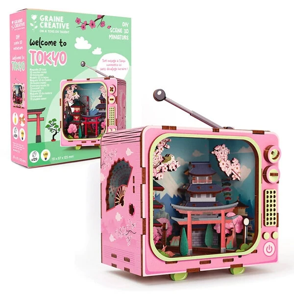 Maquette 3D Bois TV Tokyo – Mini TV Japonaise Lumineuse à Construire