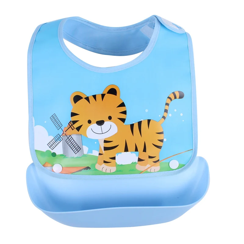 Bavoir Bébé en Silicone avec Poche Récupératrice Imperméable