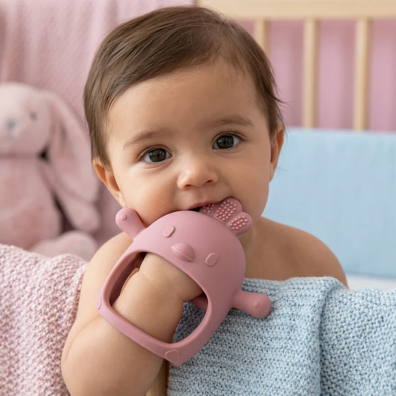 Anneau de Dentition Bébé en Silicone Alimentaire Motif Poussin