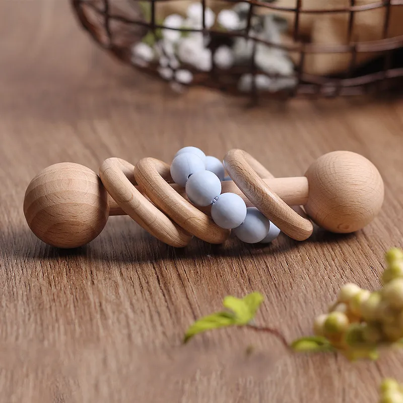 Hochet en Bois pour Bébé avec Anneaux de Dentition Montessori