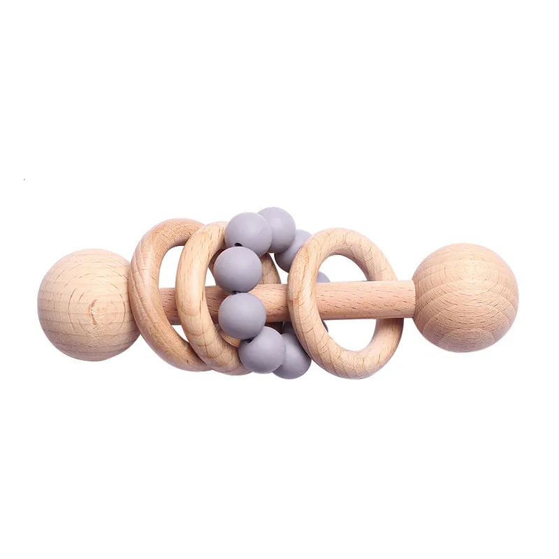 Hochet en Bois pour Bébé avec Anneaux de Dentition Montessori