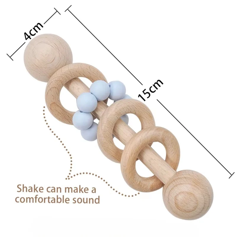 Hochet en Bois pour Bébé avec Anneaux de Dentition Montessori