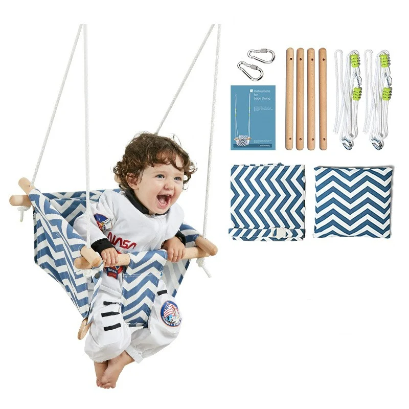 Fauteuil Suspendu Bébé avec Coussin et Structure en Bois