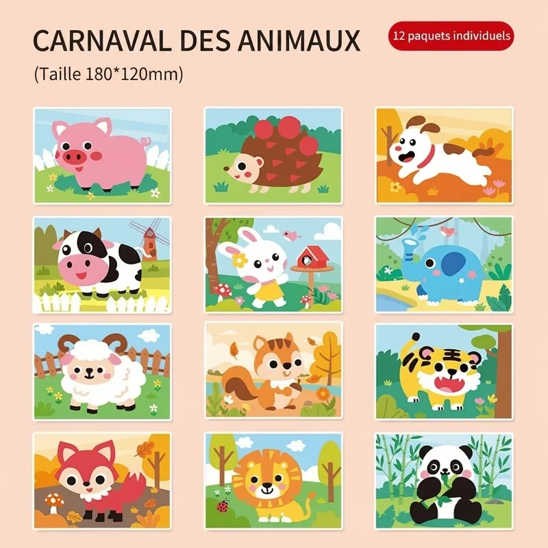 Puzzles autocollants en 3D en mousse EVA - Pack de 10/12 feuilles