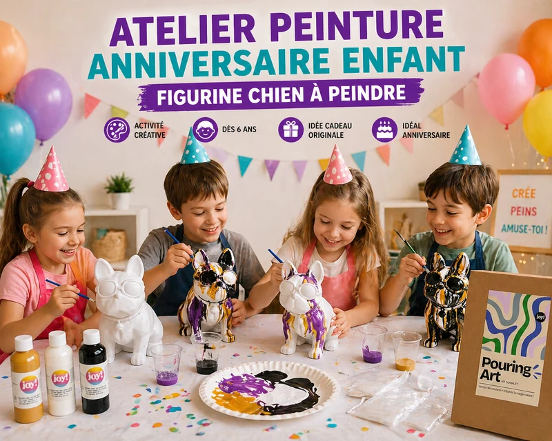 Kit Anniversaire DIY Pouring Art Bouledogue 33 cm – Figurine Géante à Peindre (Lot de 4 à 14)