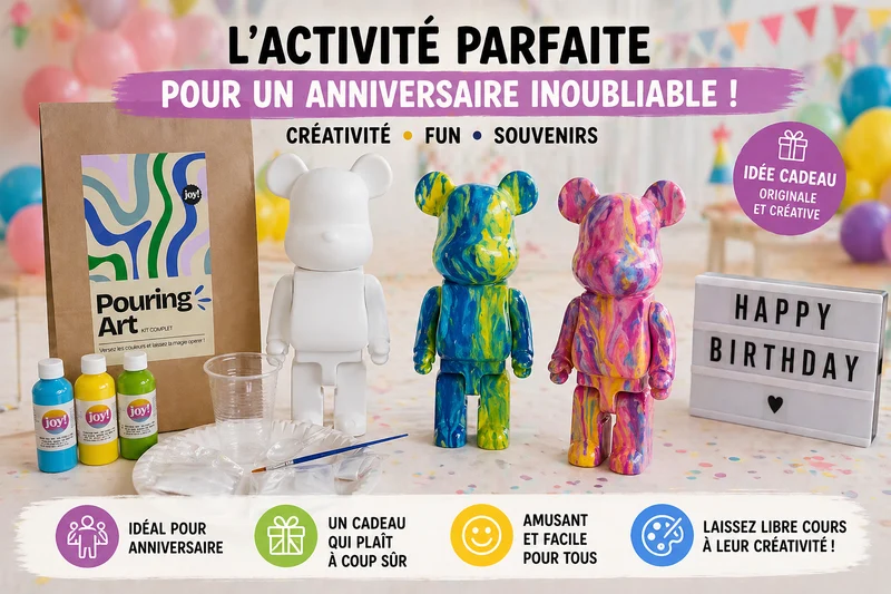 Kit anniversaire DIY Pouring Art Ourson Lego – Lot de 4 à 12 figurines à peindre