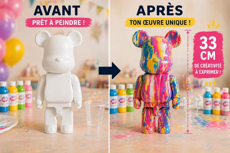Kit anniversaire DIY Pouring Art Ourson Lego – Lot de 4 à 12 figurines à peindre