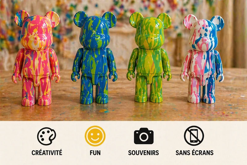 Kit anniversaire DIY Pouring Art Ourson Lego – Lot de 4 à 12 figurines à peindre