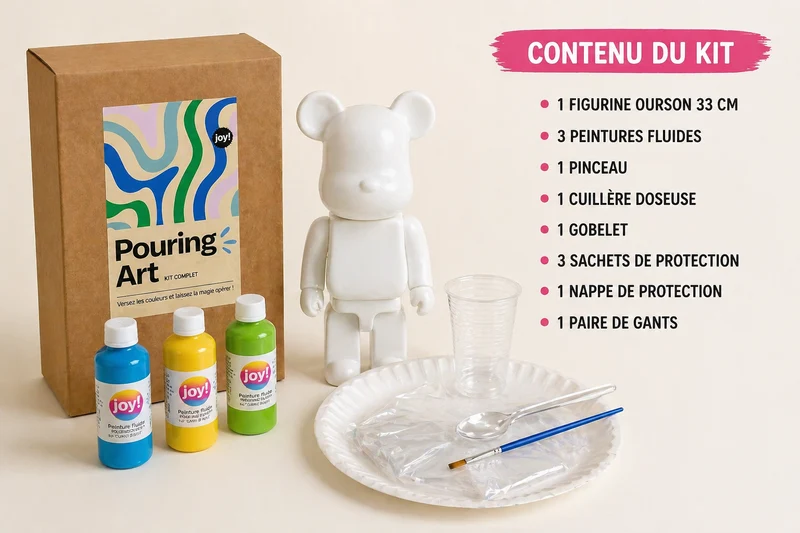 Kit anniversaire DIY Pouring Art Ourson Lego – Lot de 4 à 12 figurines à peindre