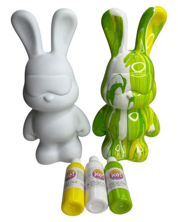 Kit Anniversaire Fluid Painting Lapin 33 cm – Figurine géante à personnaliser + 3 peintures