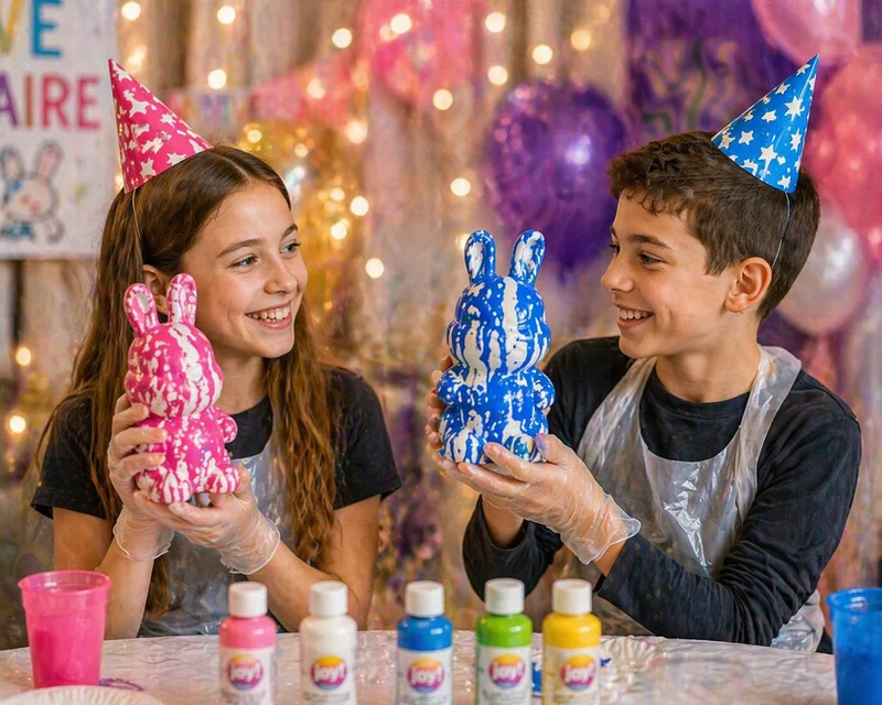 Kit Anniversaire Fluid Painting Lapin 33 cm – Figurine géante à personnaliser + 3 peintures