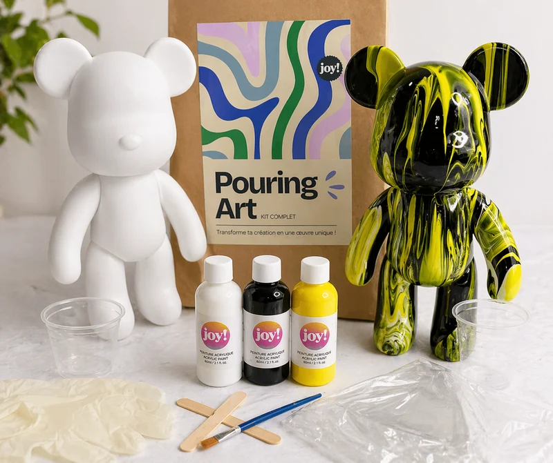 Kit Anniversaire Pouring Art Ours 23 cm – Activité Créative Anniversaire, EVJF, Atelier ou Baby Shower | 4 à 12 kits