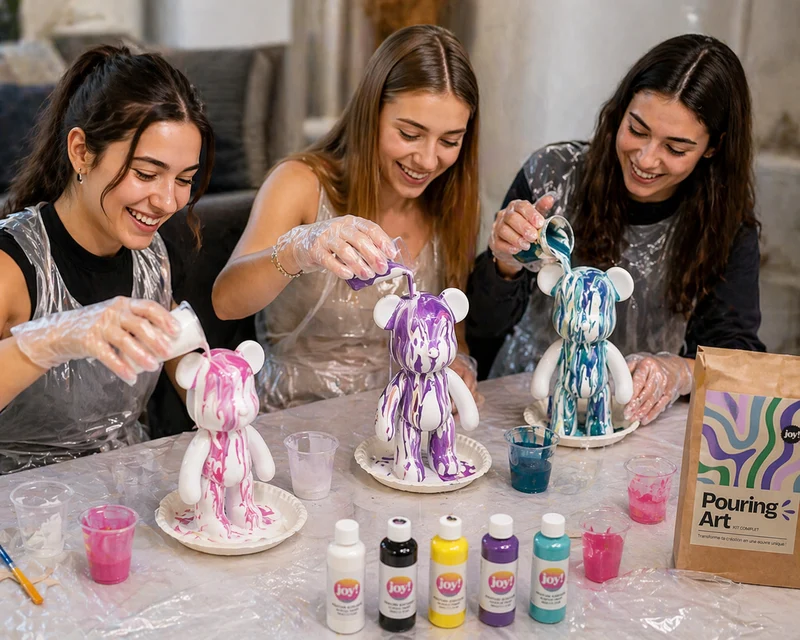 Kit Anniversaire Pouring Art Ours 23 cm – Activité Créative Anniversaire, EVJF, Atelier ou Baby Shower | 4 à 12 kits