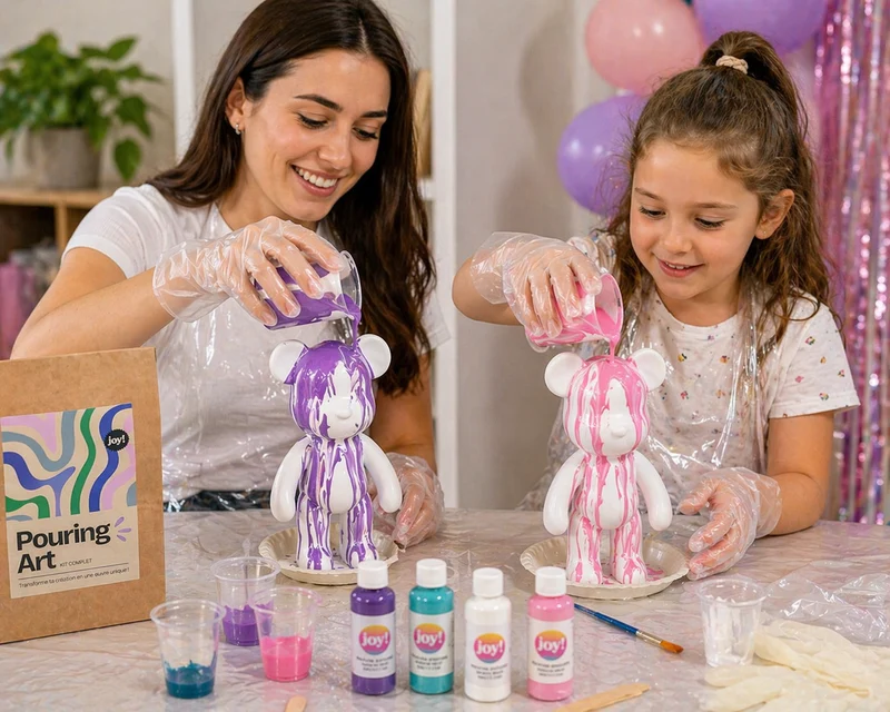 Kit Anniversaire Pouring Art Ours 23 cm – Activité Créative Anniversaire, EVJF, Atelier ou Baby Shower | 4 à 12 kits