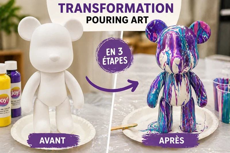 Kit Anniversaire Pouring Art Ours 23 cm – Activité Créative Anniversaire, EVJF, Atelier ou Baby Shower | 4 à 12 kits