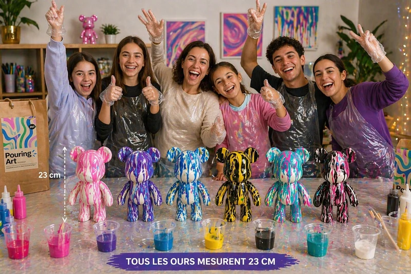 Kit Anniversaire Pouring Art Ours 23 cm – Activité Créative Anniversaire, EVJF, Atelier ou Baby Shower | 4 à 12 kits