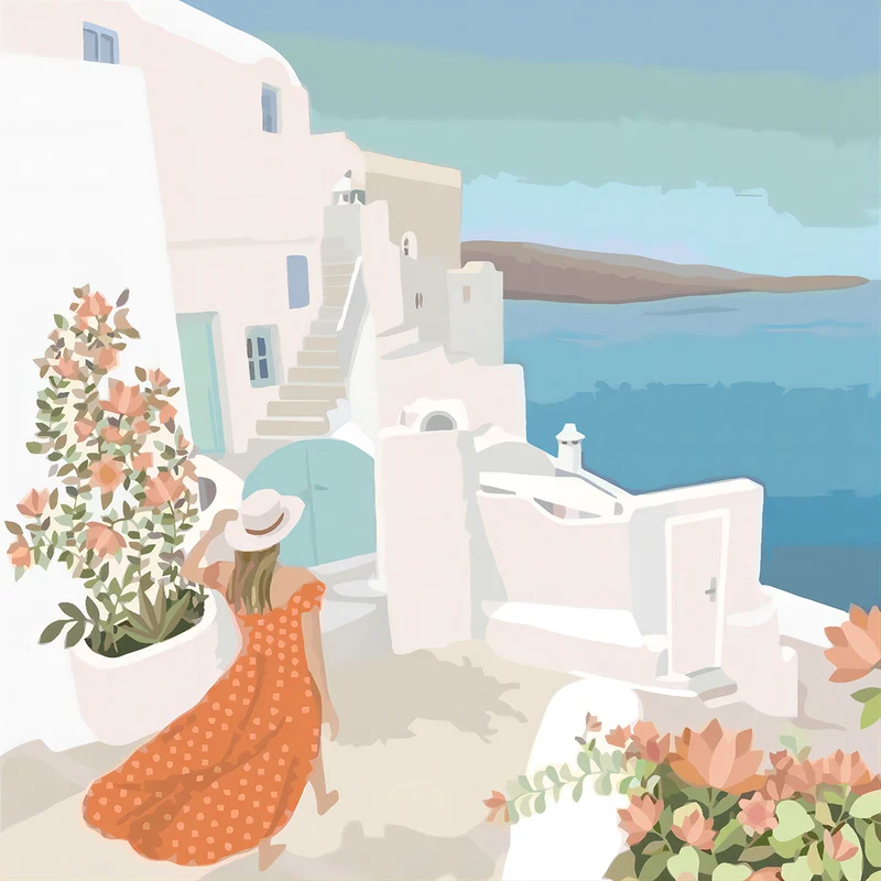 Kit Anniversaire Ado Peinture par Numéros Voyage à Santorin – Lot de 6 à 12 Kits 30x30 cm