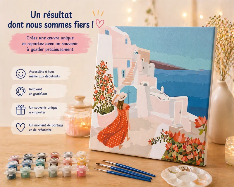 Kit Anniversaire Ado Peinture par Numéros Voyage à Santorin – Lot de 6 à 12 Kits 30x30 cm