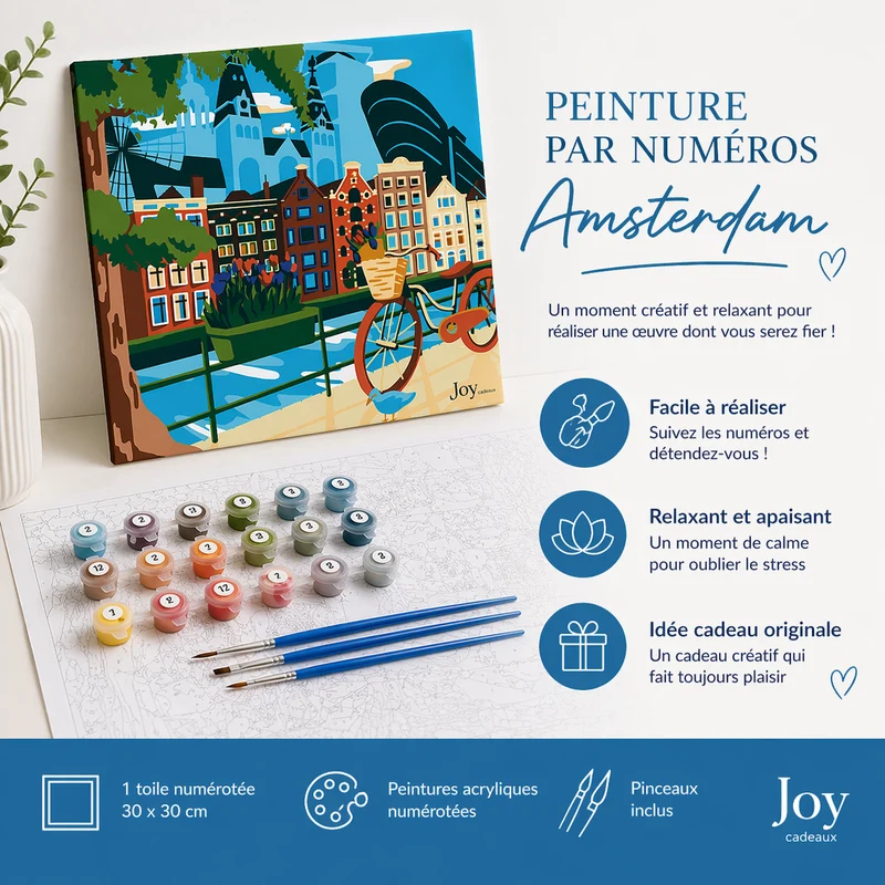 Kit Anniversaire Ado Peinture par Numéros Amsterdam 30x30 cm | Joy Cadeaux