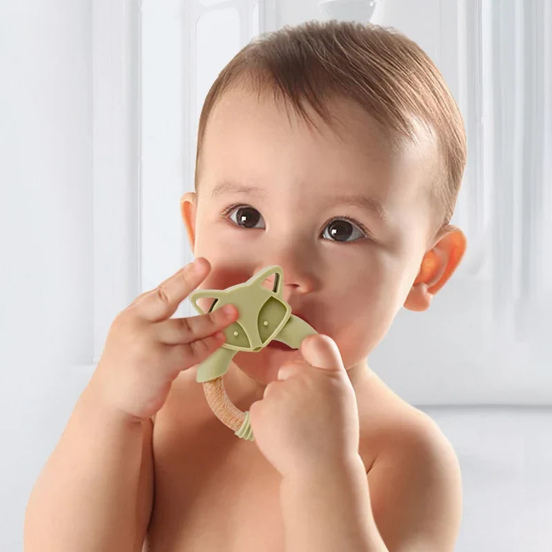 Anneau de Dentition Renard en Bois et Silicone – Jouet de Dentition Naturel pour Bébé