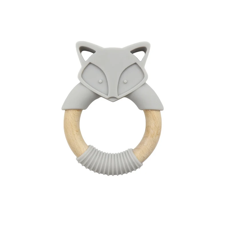 Anneau de Dentition Renard en Bois et Silicone – Jouet de Dentition Naturel pour Bébé