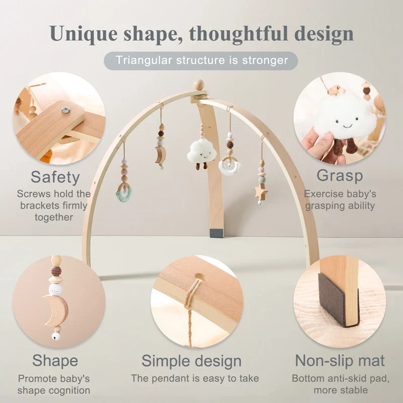 Portique d'Éveil Montessori en Bois pour Bébé – Arche d'Activités avec Jouets Suspendus | Dès 0 mois