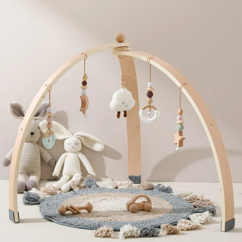 Portique d'Éveil Montessori en Bois pour Bébé – Arche d'Activités avec Jouets Suspendus | Dès 0 mois