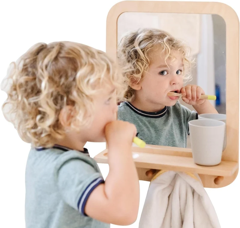 Miroir en bois Montessori pour les tout-petits - Acrylique de qualité