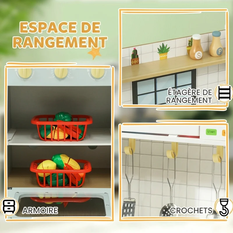 🍳 Cuisine en Bois Enfant Montessori – Grande Cuisine Éducative avec Accessoires