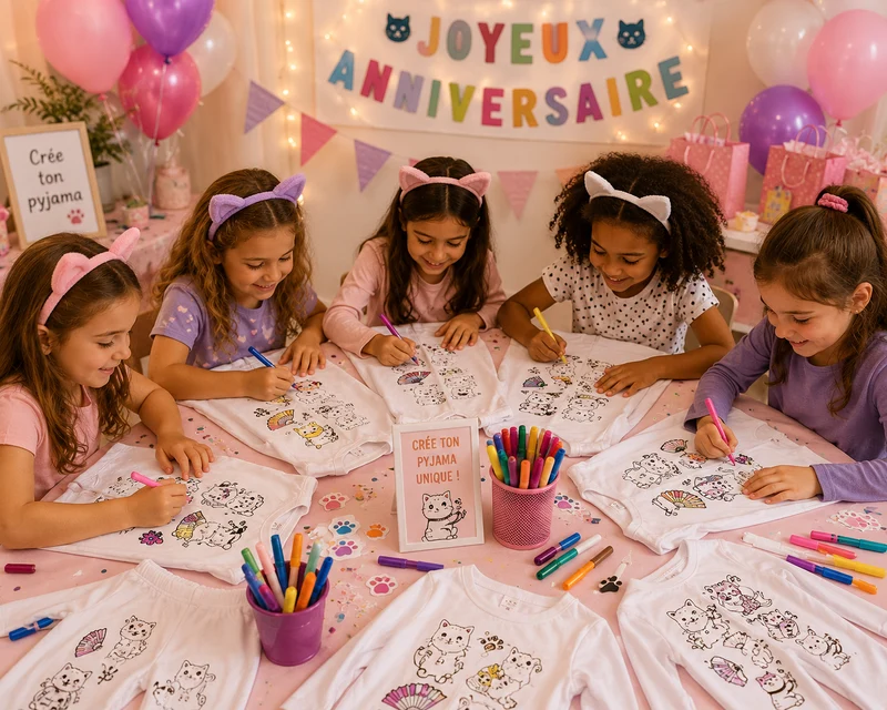 Kit Anniversaire Pyjama à Colorier Chat Porte-Bonheur – Activité Créative Enfant | Joy Cadeaux