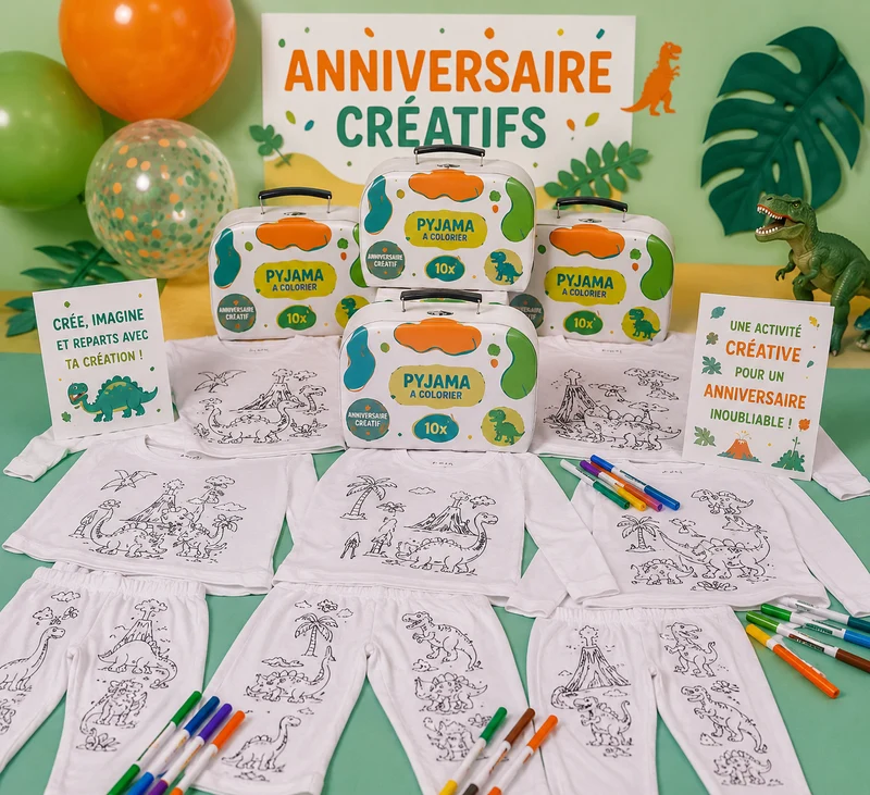 Kit Anniversaire Pyjama à Colorier Dinosaure Rigolo – Activité Créative Enfant
