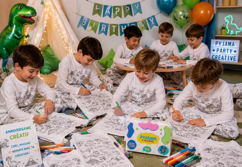 Kit Anniversaire Pyjama à Colorier Dinosaure Rigolo – Activité Créative Enfant