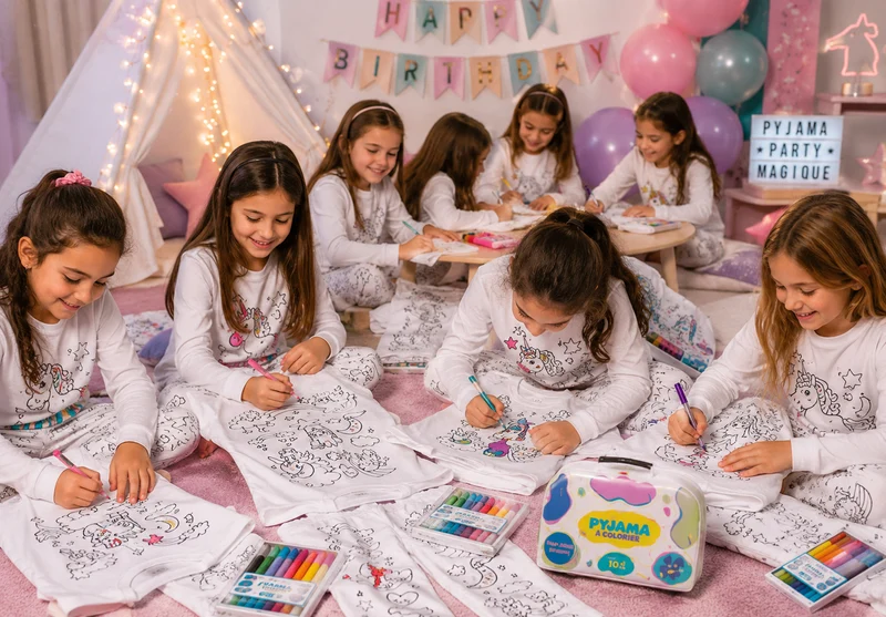 Kit Anniversaire Pyjama Licorne à Colorier – Activité Créative Sans Écran pour Enfants