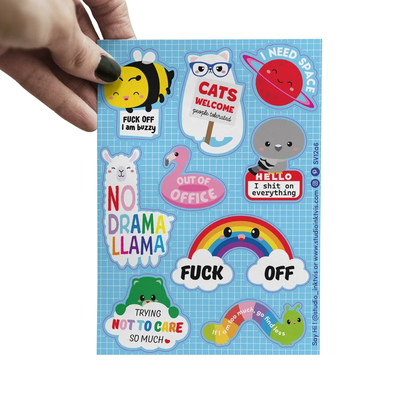 Planche de Stickers Chat-Llama “No Drama” – Stickers Fun & Impertinents