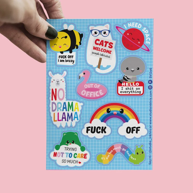 Planche de Stickers Chat-Llama “No Drama” – Stickers Fun & Impertinents