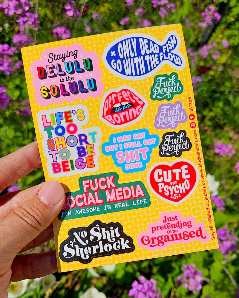 Planche de Stickers Audacieux & Colorés – 11 Stickers Fun Format A6