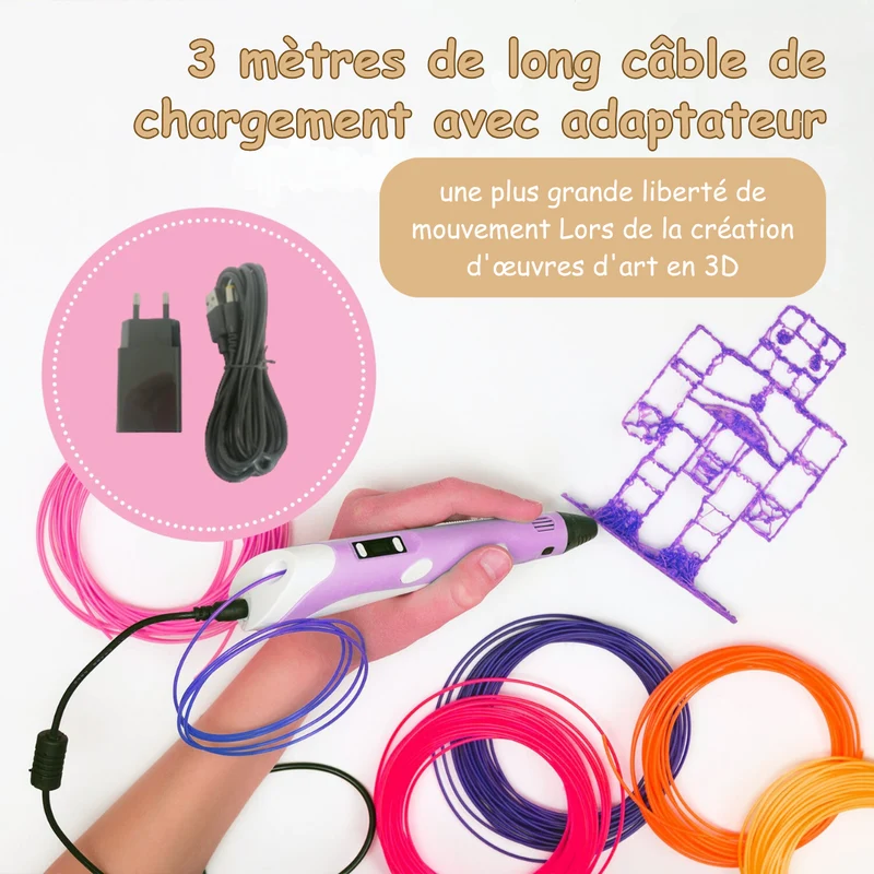 Stylo 3D pour Enfants – Kit de Démarrage Complet, 50 m de Filament