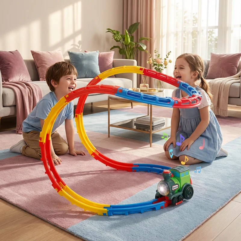 Train Montagnes Russes Enfant – Circuit à Boucles Modulable, Sons Réalistes | Dès 2 ans