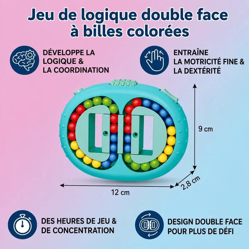 Jeu de Logique à Billes Colorées Recto-Verso pour Enfants