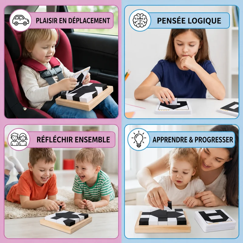 Casse-Tête Logique Bicolore Format Poche pour Enfants et Adultes