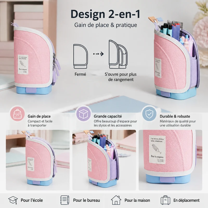 Trousse Pop-Up 2-en-1 avec Porte-Stylos – Rangement Compact pour Bureau