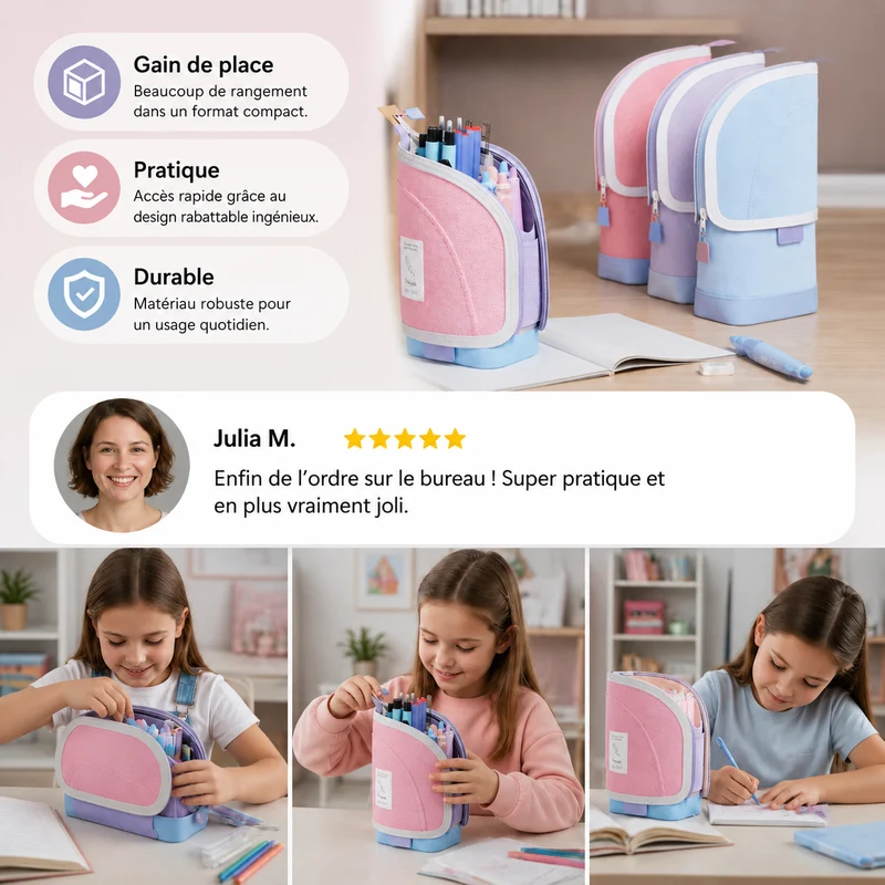 Trousse Pop-Up 2-en-1 avec Porte-Stylos – Rangement Compact pour Bureau