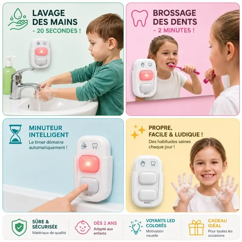 Sablier Brossage Dents Enfant LED 2 Minutes – Routine Ludique & Autonomie