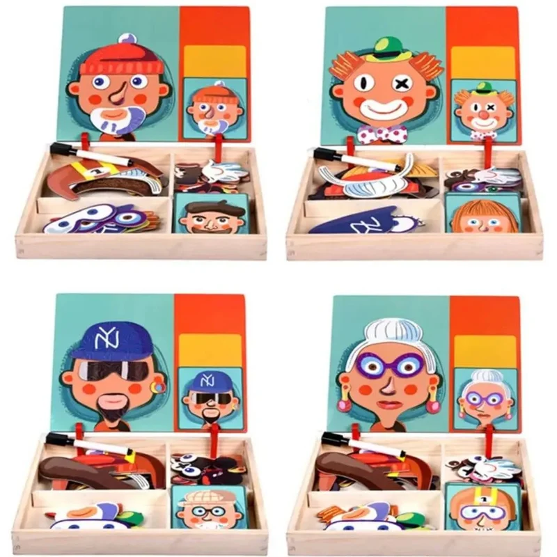 Puzzle Magnétique Montessori – Jeu de Visages Créatifs, dès 3 ans