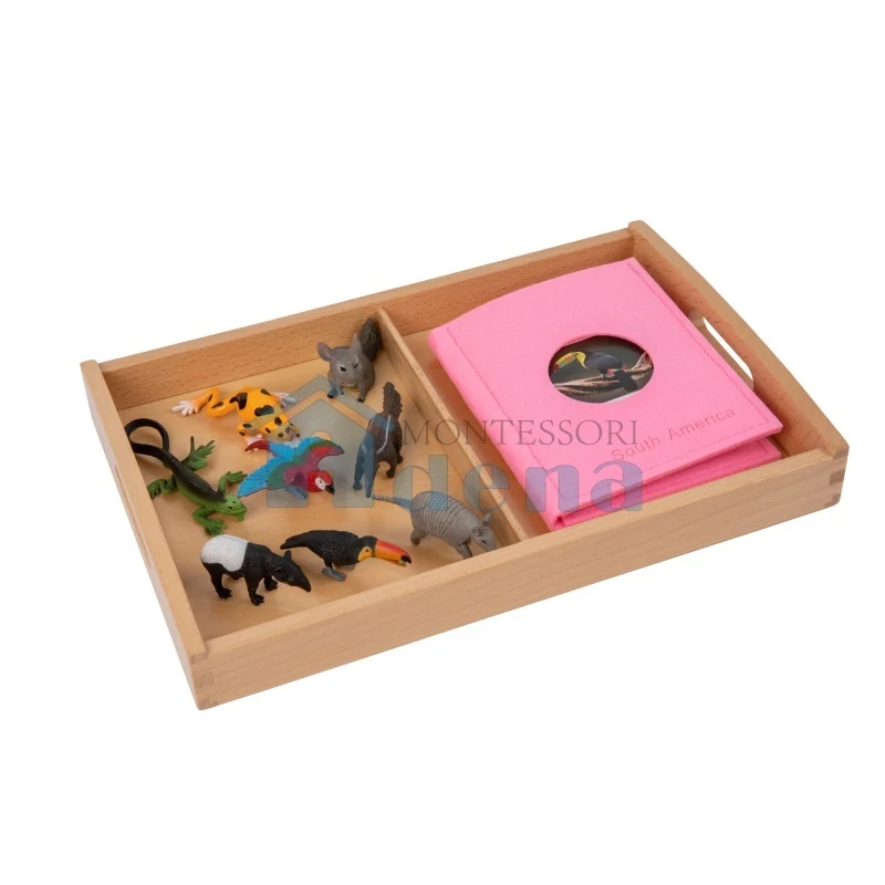 Adena Montessori Materials South American Wildlife objects with Sorting Cards and Tray