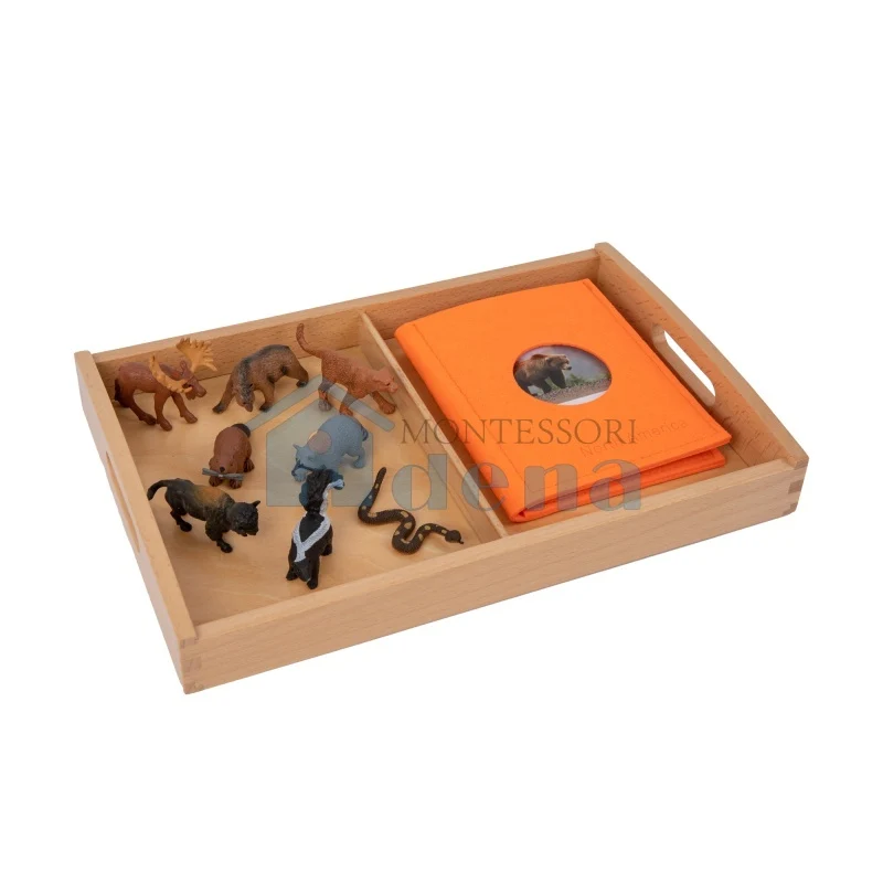 Adena Montessori Materials North American Wildlife objects with Sorting Cards and Tray