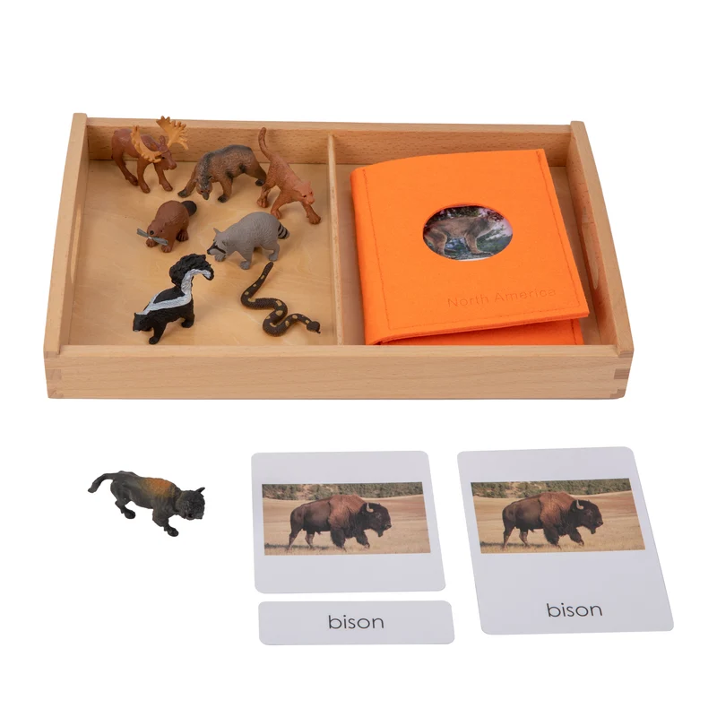 Adena Montessori Materials North American Wildlife objects with Sorting Cards and Tray