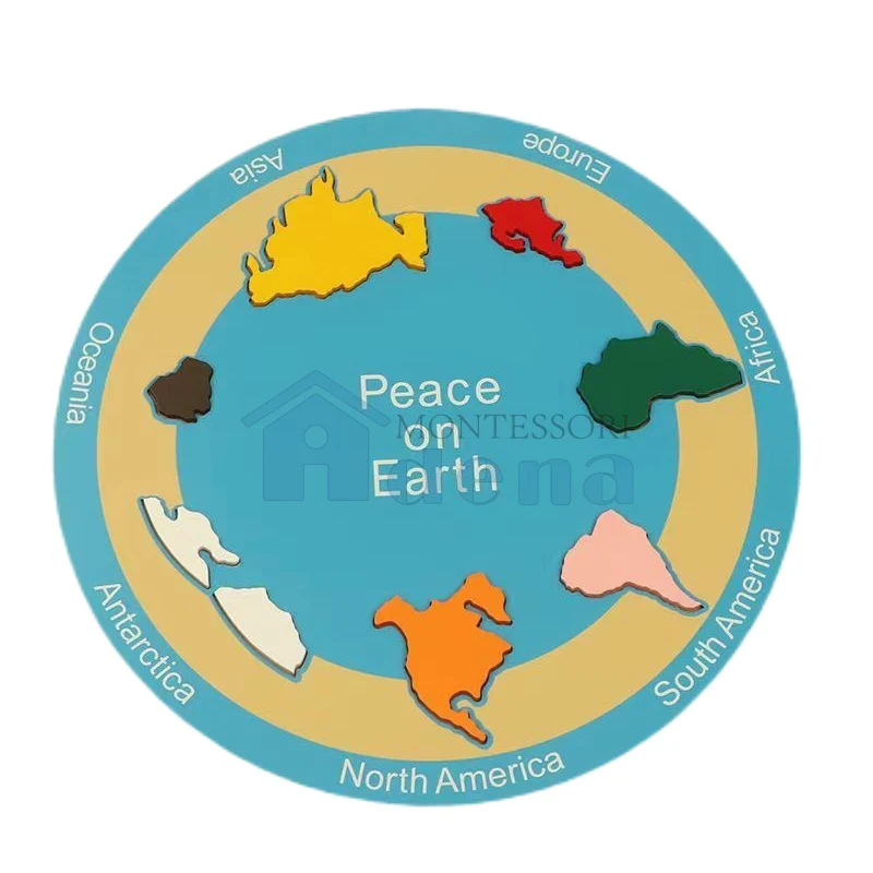 Adena Montessori Educational Materials 7 Continent Plate Wooden Toys