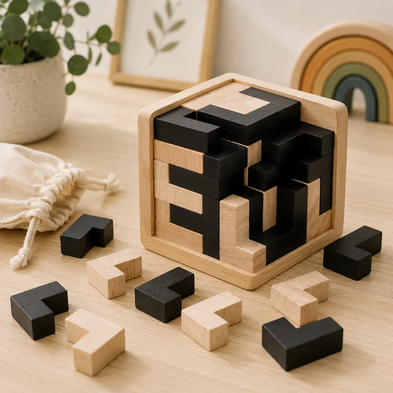 Puzzle 3D en Bois – Casse-Tête Logique pour Enfants & Adultes