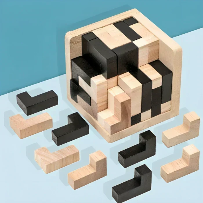 Puzzle 3D en Bois – Casse-Tête Logique pour Enfants & Adultes
